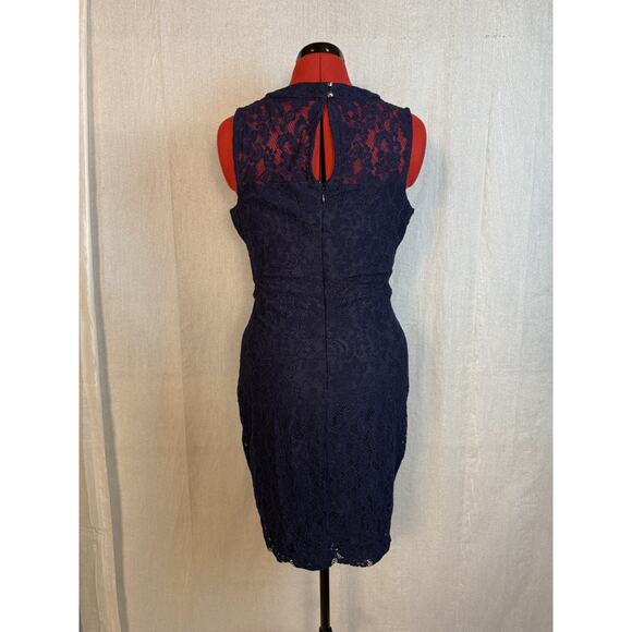 Guess Womens Navy Lace Shift Dress Size 8 Floral Embroidered Stretch Mini D669 - Picture 4 of 13
